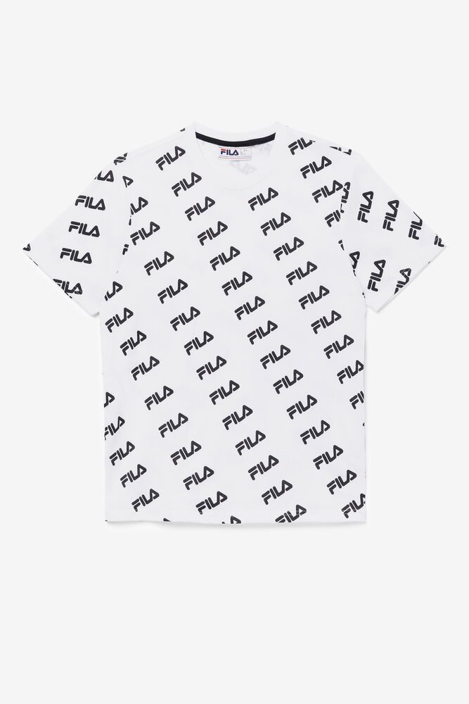 Fila Diagonal Logo White T-Shirt Mens - NZ 45179-GTUV